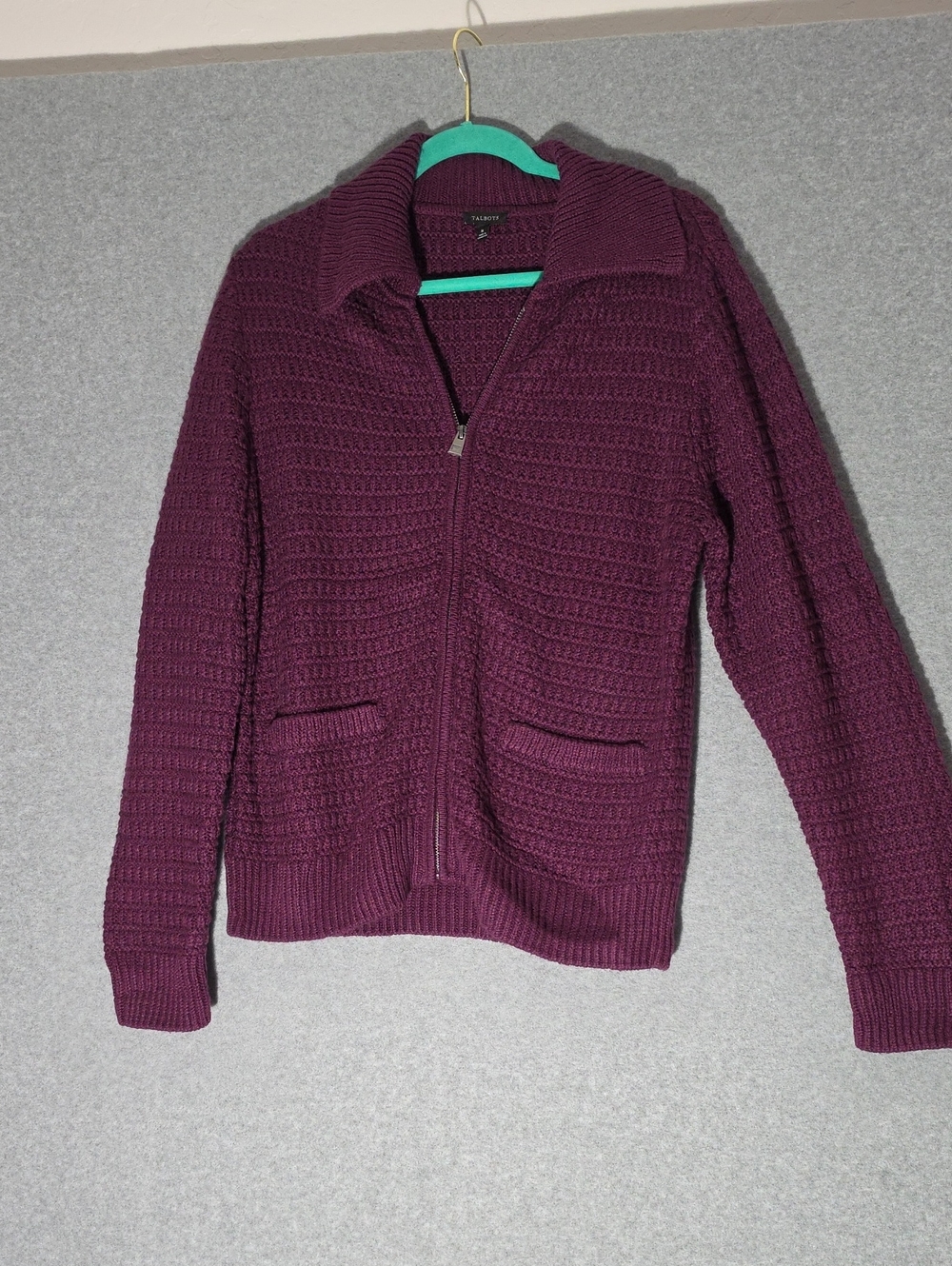 Talbots Women's Plum Zip-Up Textured Knit Cardigan